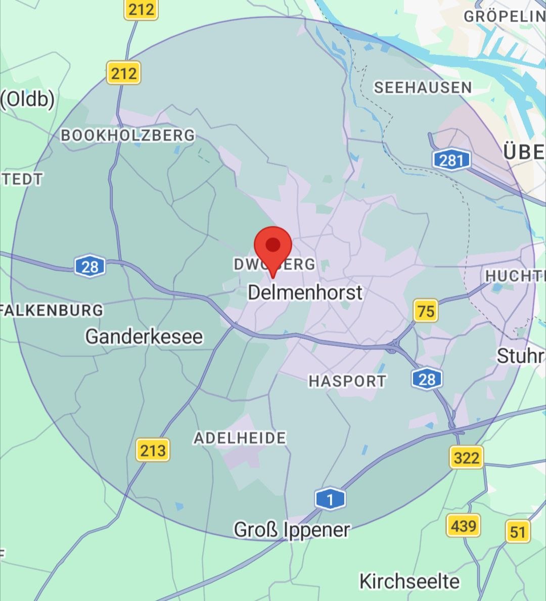Karte meines Einsatzbereichs um Delmenhorst